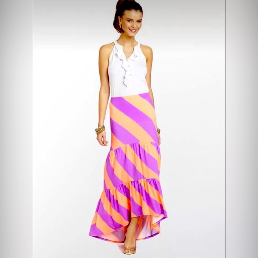 Lilly Pulitzer Pink and Orange High-Low Maxi Skirt